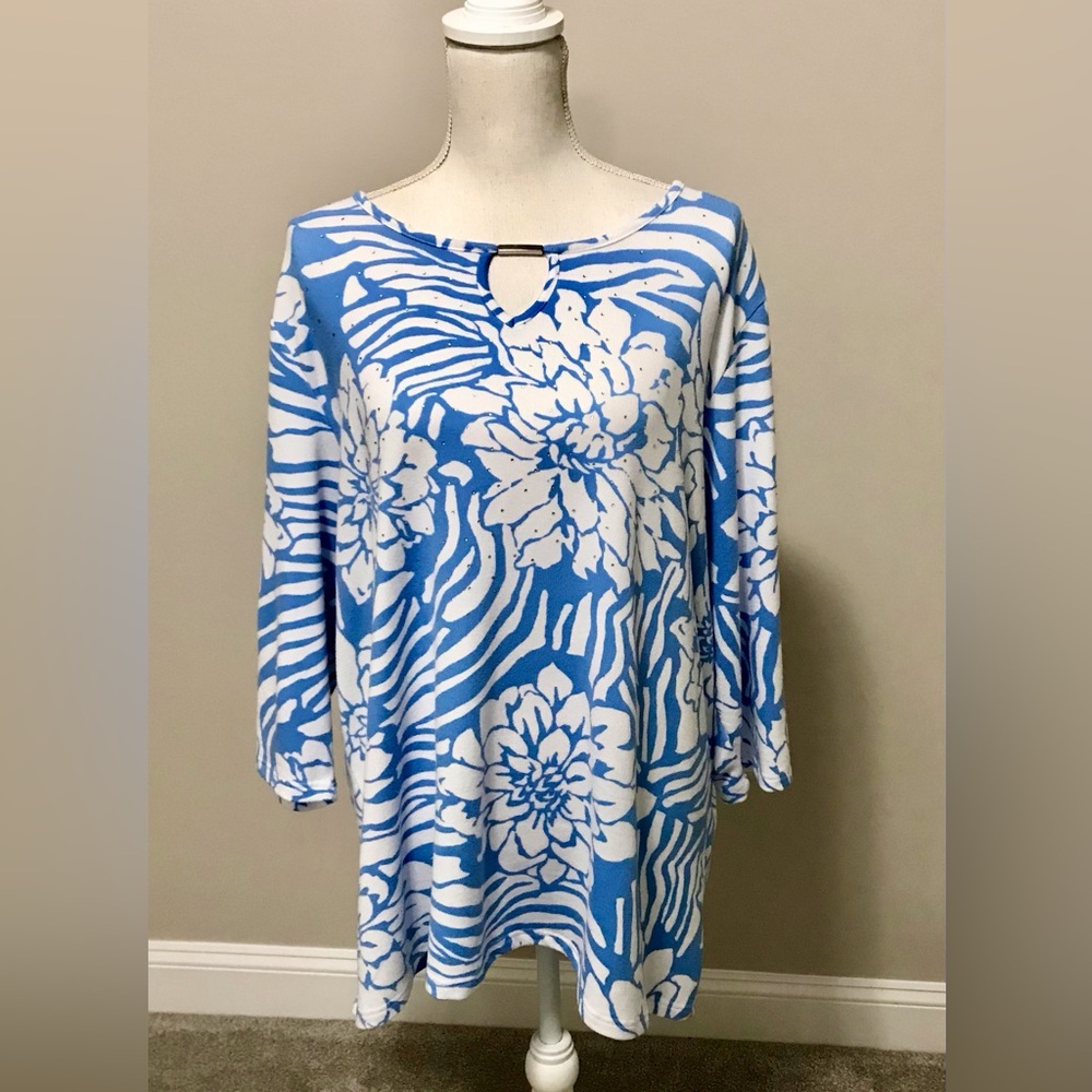 Crystal enhanced floral stretch sweater jersey tunic
